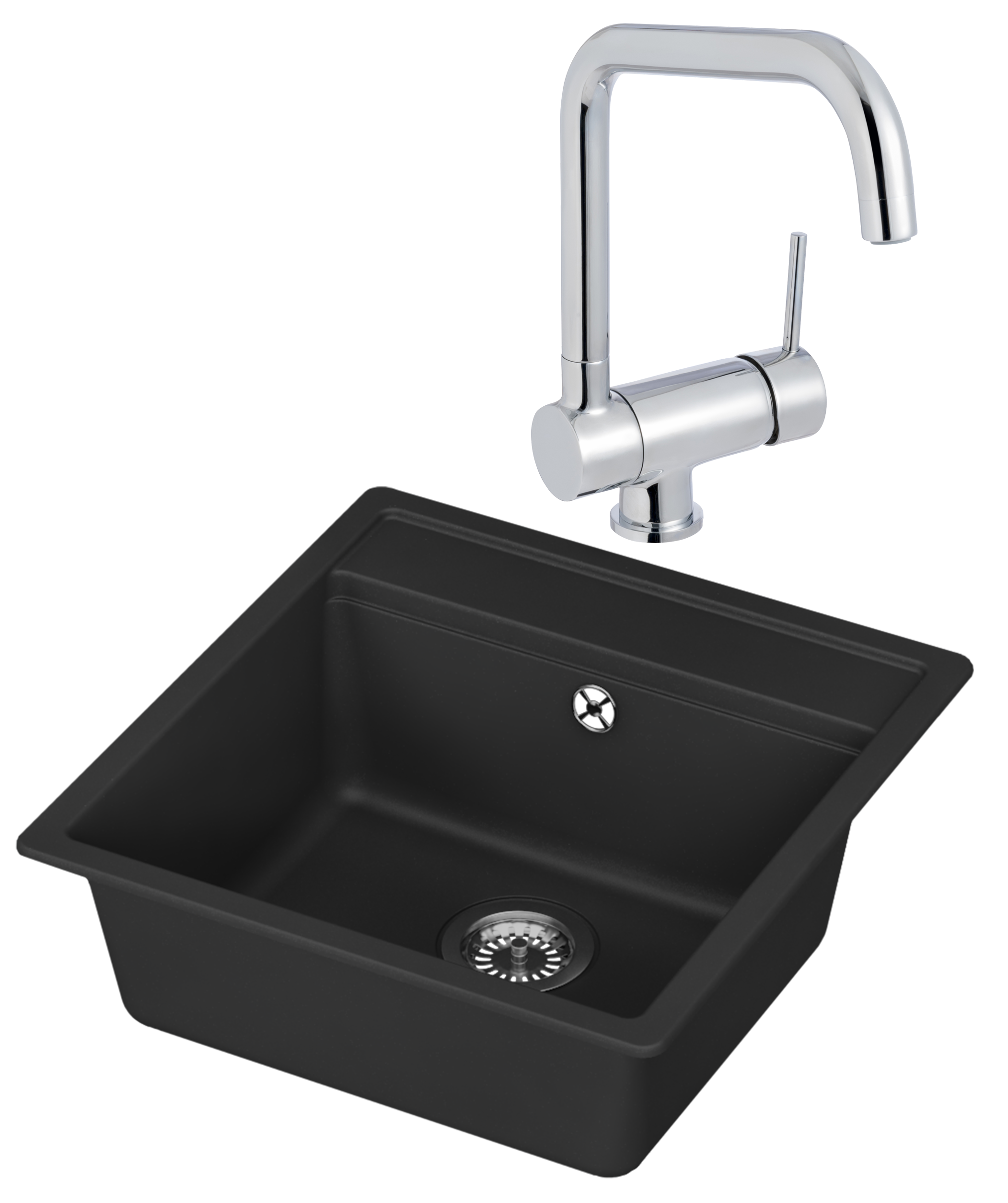 Conjunto fregadero onega negro 49 x 51 cm y grifo caño abatible perrine