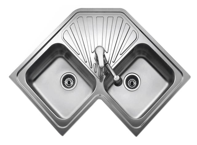 Fregadero cocina Teka Angular sobre encimera 2 senos con sifón 83x83 cm acero inox mueble a partir de 90 cm