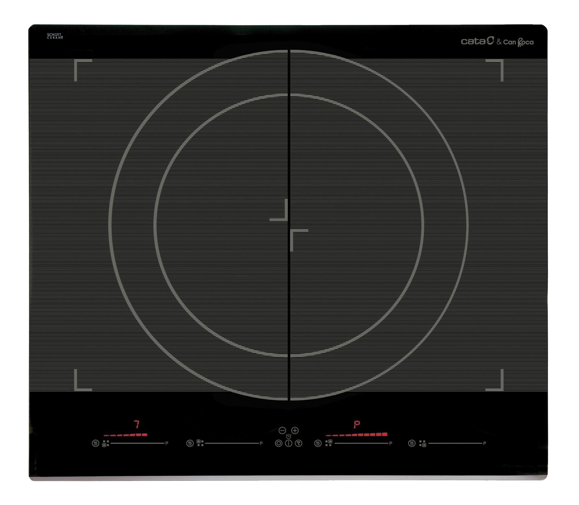 Placa de inducción cata giga 600 bk con 4 zonas de cocción zona grande de 21cm y zona flex 7400 w negro 60cm