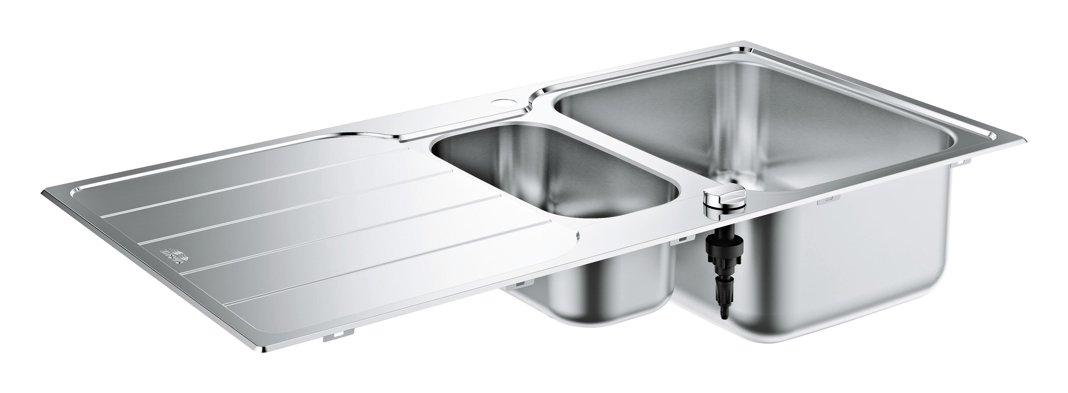 Fregadero GROHE K500 2 senos y escurridor de acero inox rectangular 100x50cm Leroy Merlin