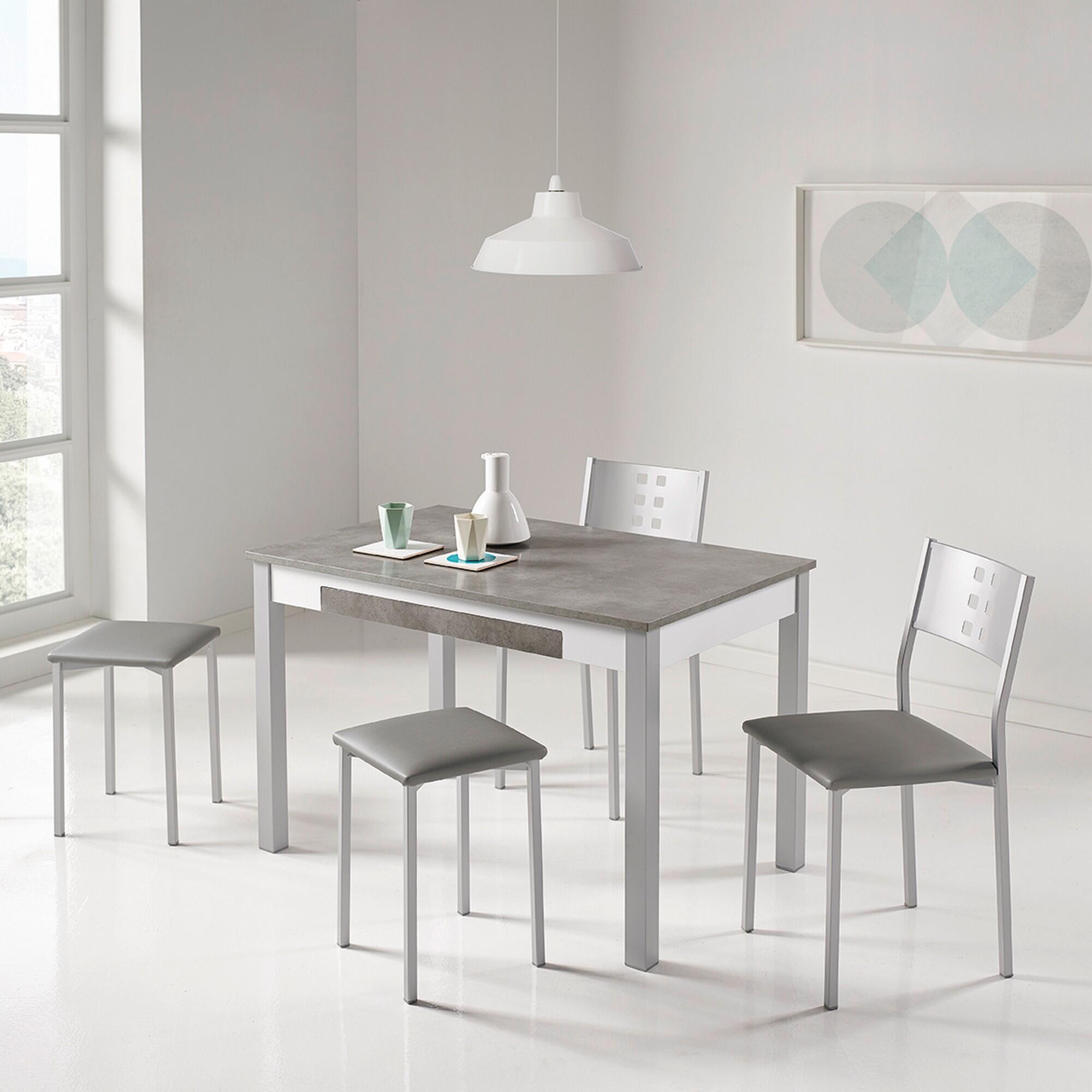 Taburete bajo de cocina Kelsa armazón aluminio asiento polipiel blanco - 4