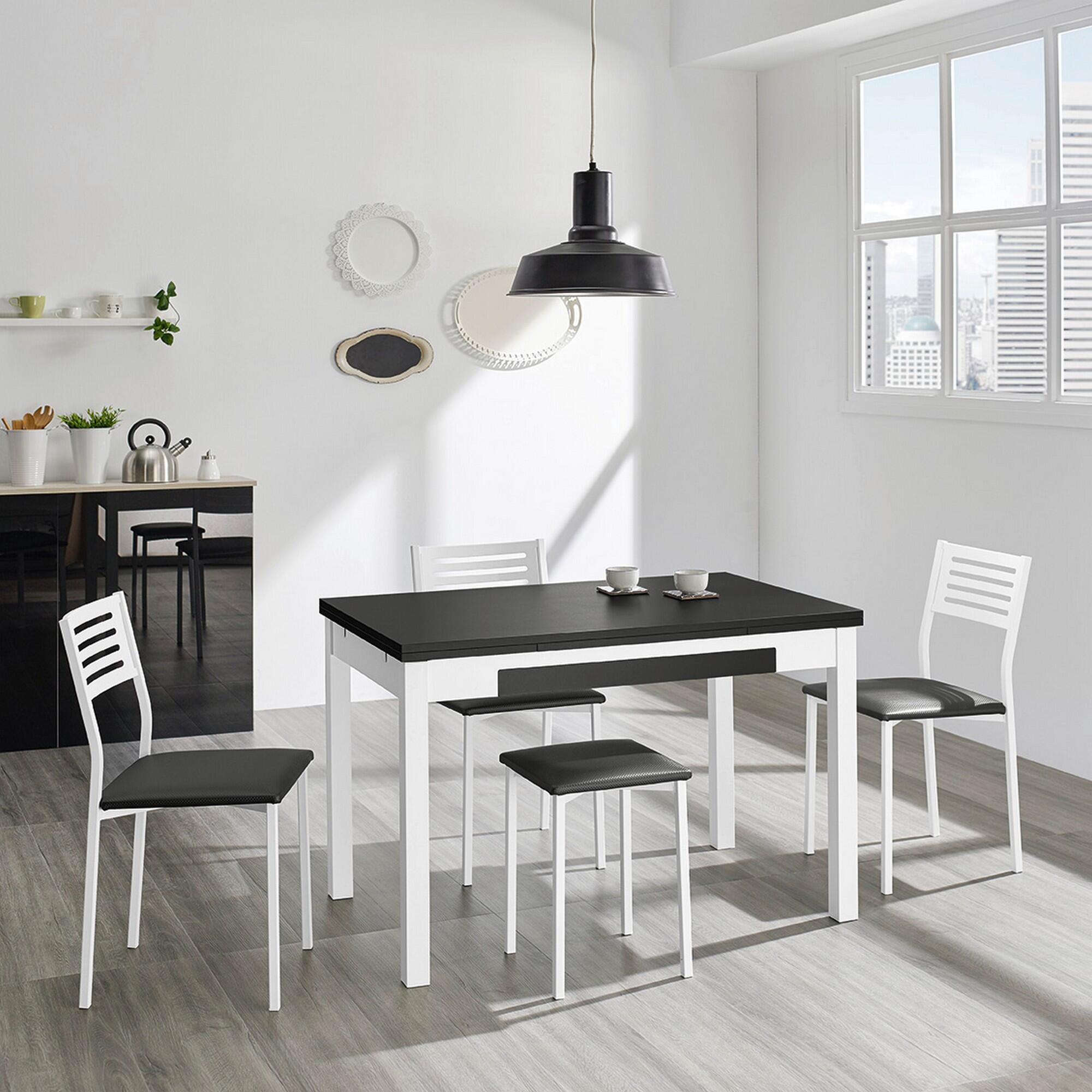 Taburete bajo de cocina Kelsa armazón aluminio asiento polipiel blanco - 3
