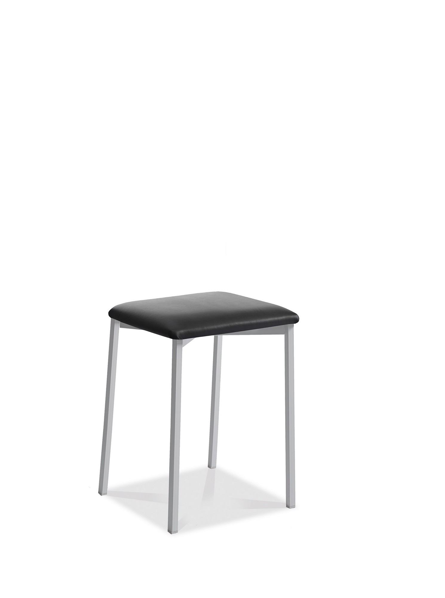 Taburete bajo de cocina kelsa armazón aluminio asiento polipiel negro