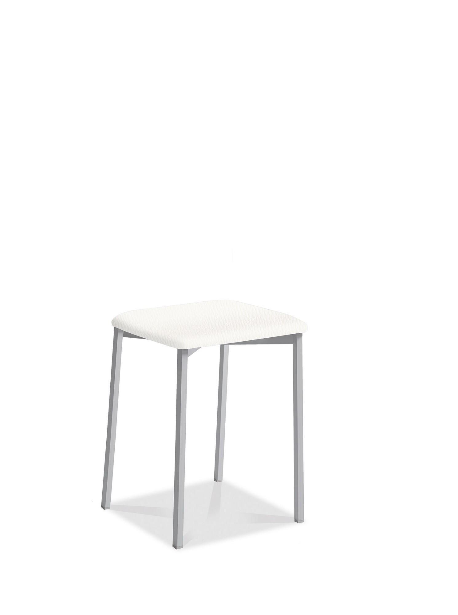 Taburete bajo de cocina kelsa armazón aluminio asiento polipiel blanco