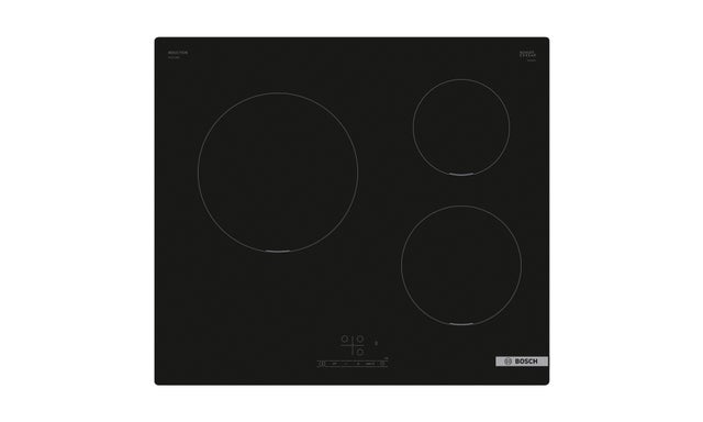 Placa de inducción BOSCH PUC611BB5E con 3 zonas de cocción zona grande de 18cm 4.6 W negro 60cm