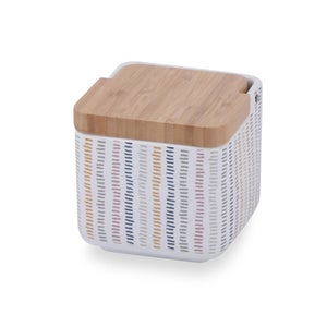 OnePine Juego de 2 Azucarero, azucarero de cerámica azúcar Pot con Tapa de bambú y Cuchara, Cocina