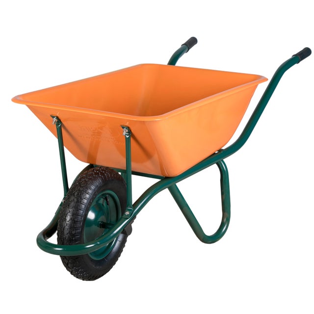 Carrinho de mão em aço com roda pneumática 90 l laranja