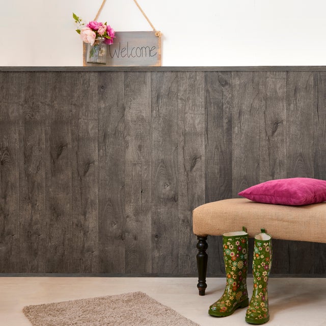 Revestimento de parede em PVC cinza 154x6cm Wood Megeve