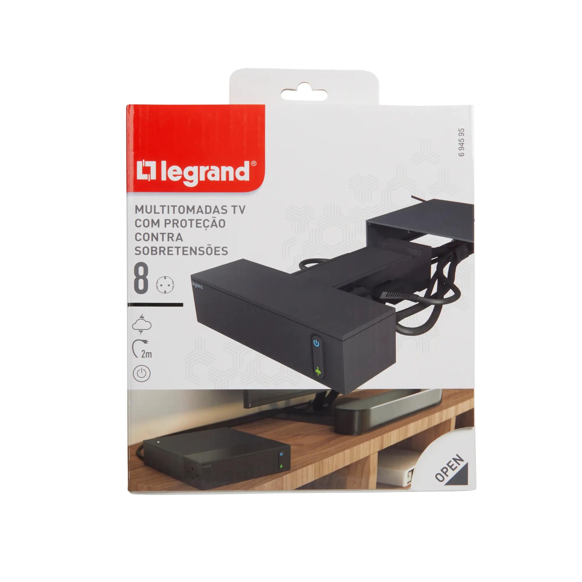 Extensão de 8 tomadas TV com proteção sobretensão 4 2P+T 4 2P 6A preto Legrand - 2