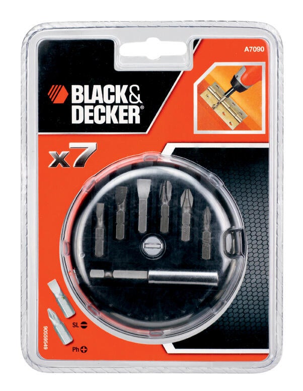 Conjunto de 7 Pontas 25 mm Black + Decker Porta-Pontas A7090-XJ
