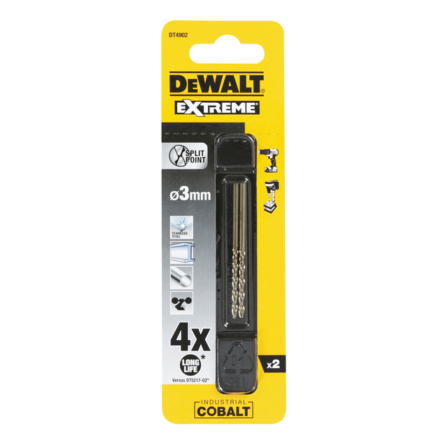 2 Brocas de cobalto HSS-CO para metal 3x61 mm Dewalt Extreme DT4902