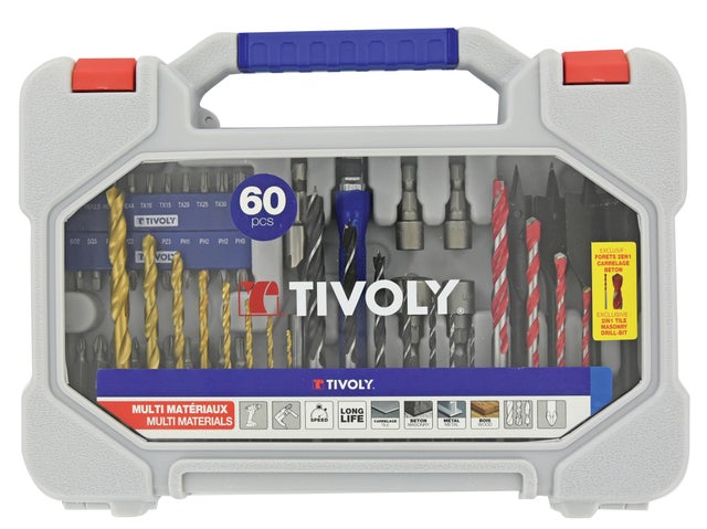 Coffret accessoires perçage vissage multi-matériaux 60 pièces - TIVOLY
