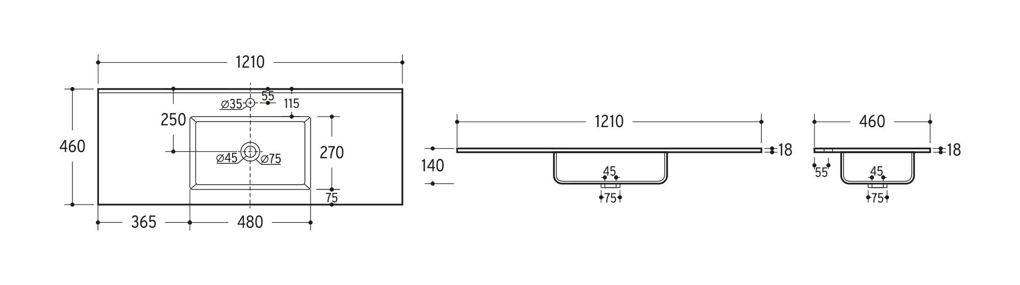 Lavatório de encastrar SPIRIT 120 DE 1 CUBA CERÂMICO - 3
