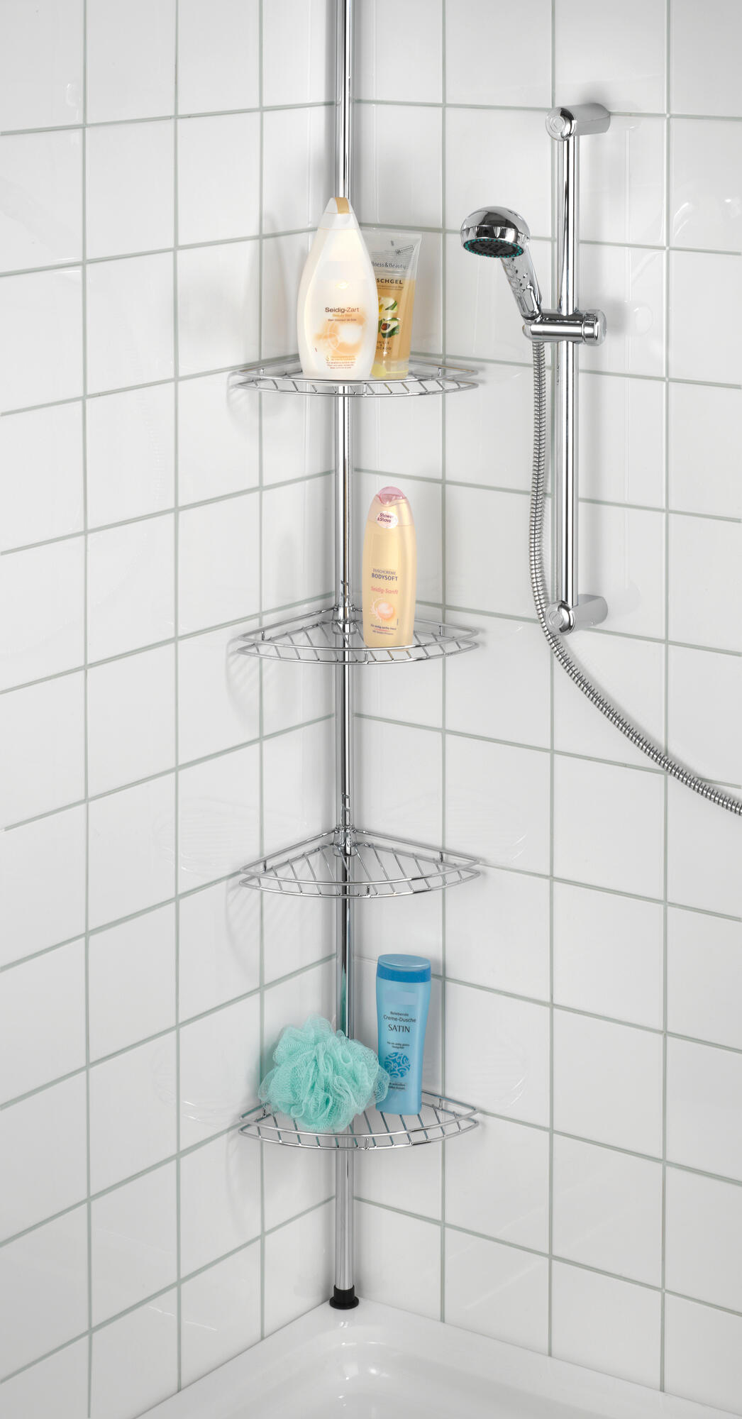 Estante de duche canto 4 prateleiras cromado 28x20x65 cm Wenko - 2