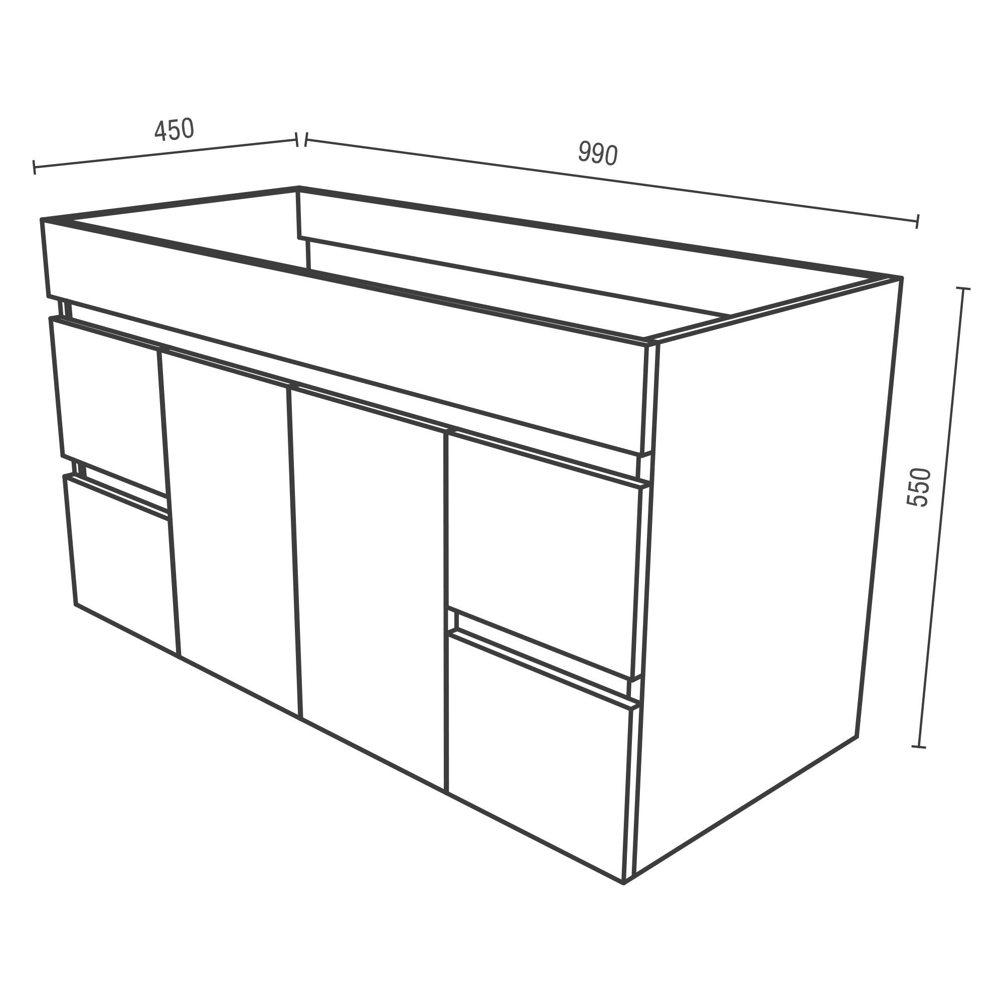 Móvel de casa de banho ZEUS SUSPENSO 100 BRANCO 2 PORTAS + 4 GAVETAS - 7