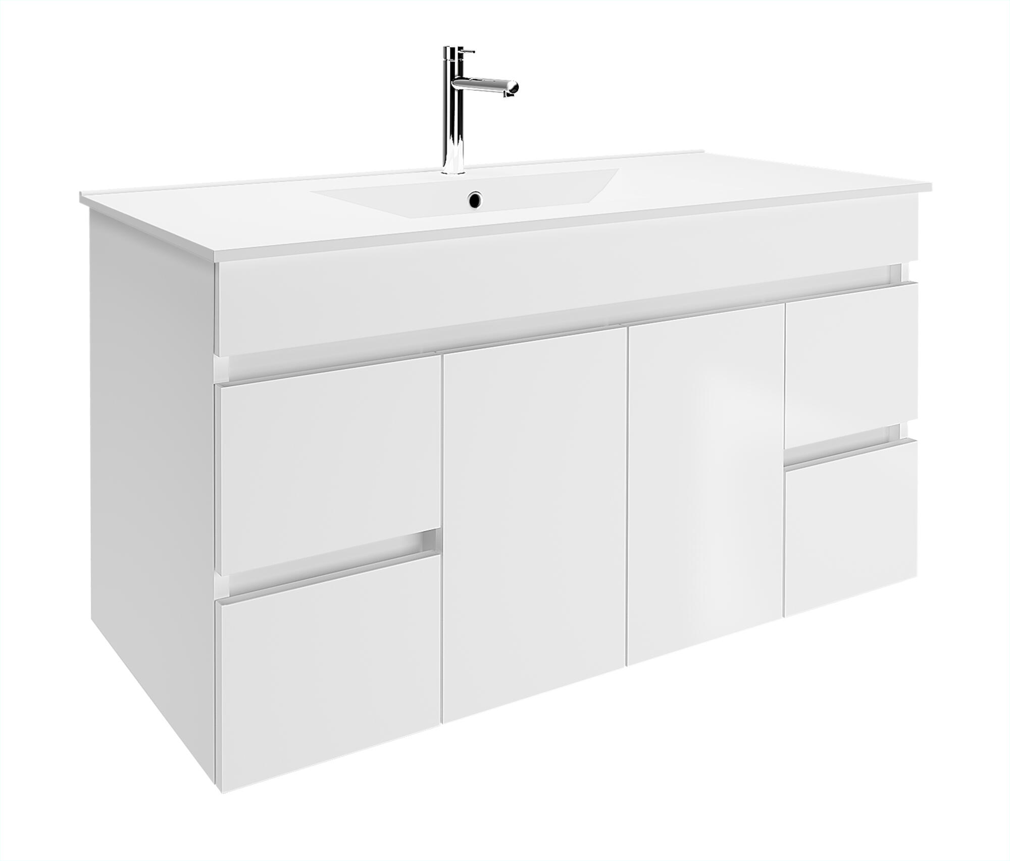 Móvel de casa de banho ZEUS SUSPENSO 100 BRANCO 2 PORTAS + 4 GAVETAS - 2