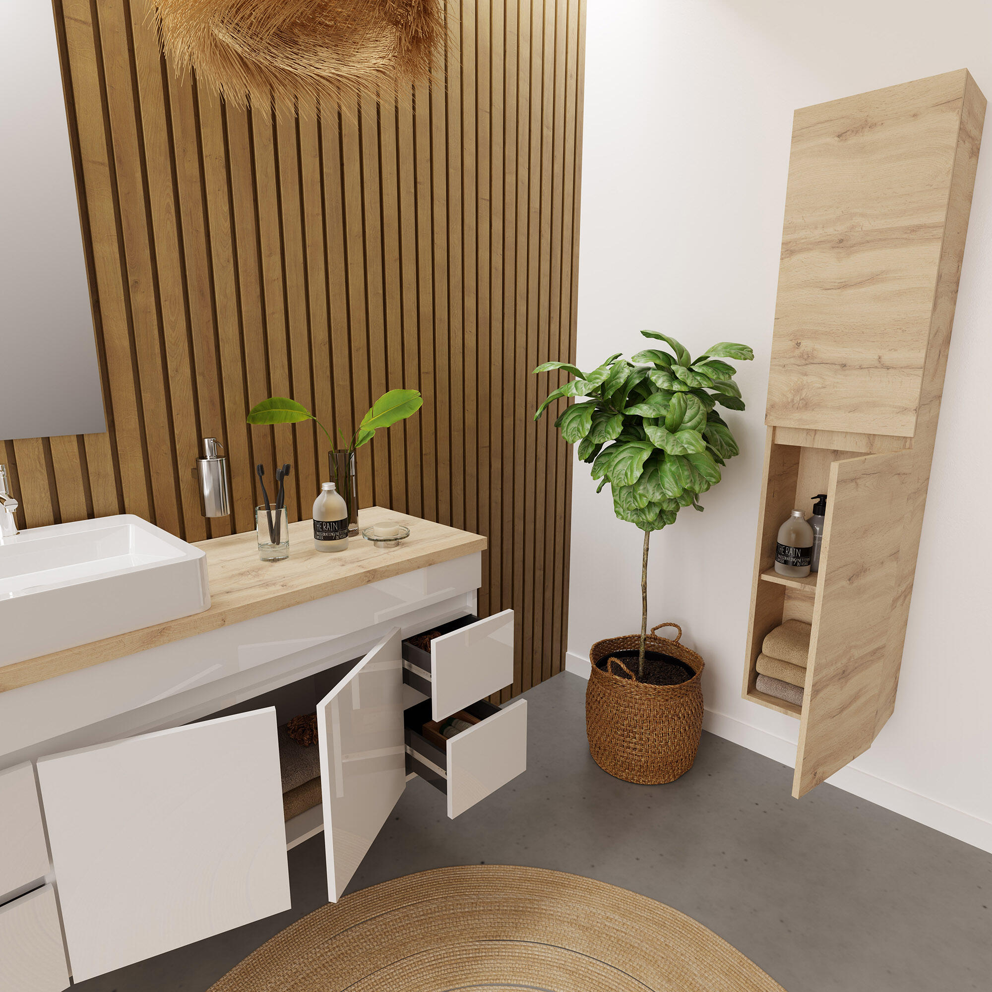 Móvel de casa de banho ZEUS SUSPENSO 100 BRANCO 2 PORTAS + 4 GAVETAS - 3