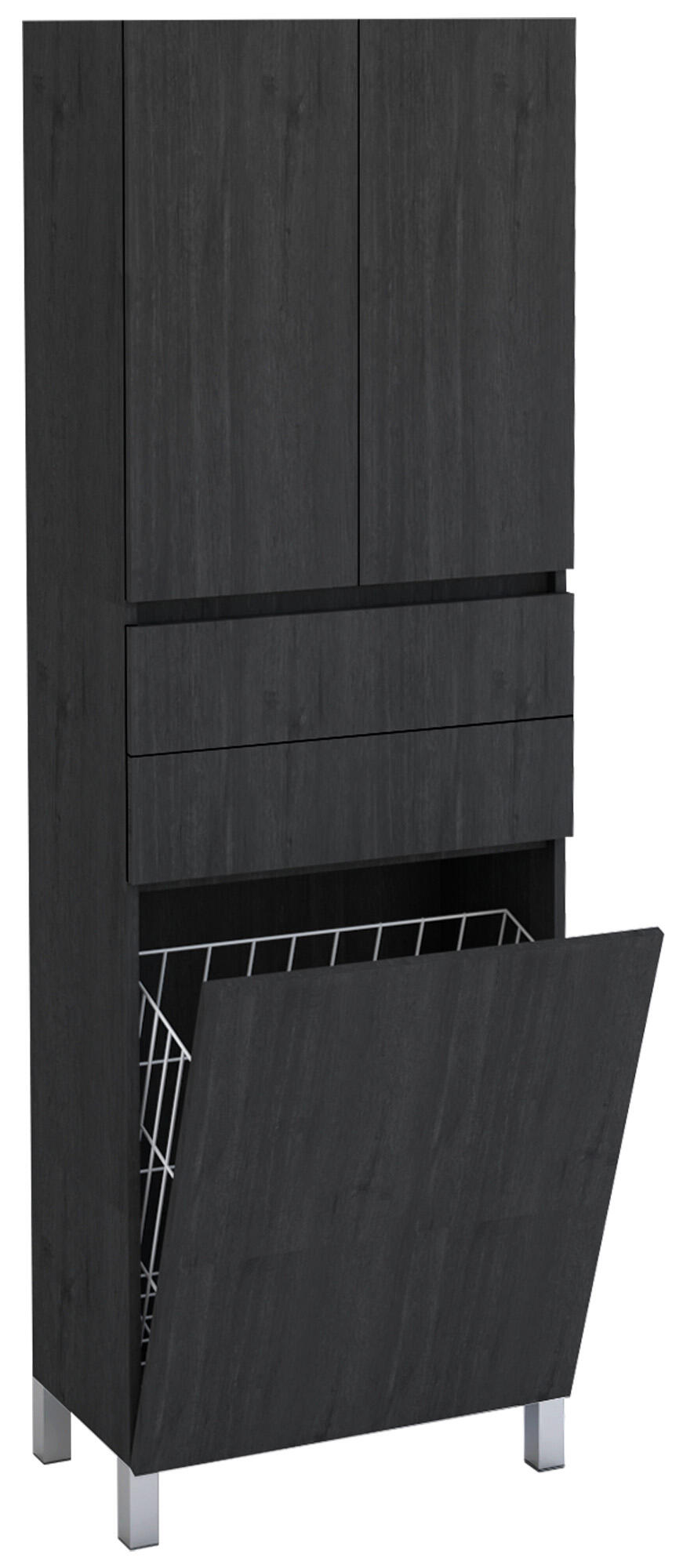 Móvel coluna arrumação casa de banho com cesto 60x172x31,5 cm cinzento escuro Zeus - 2