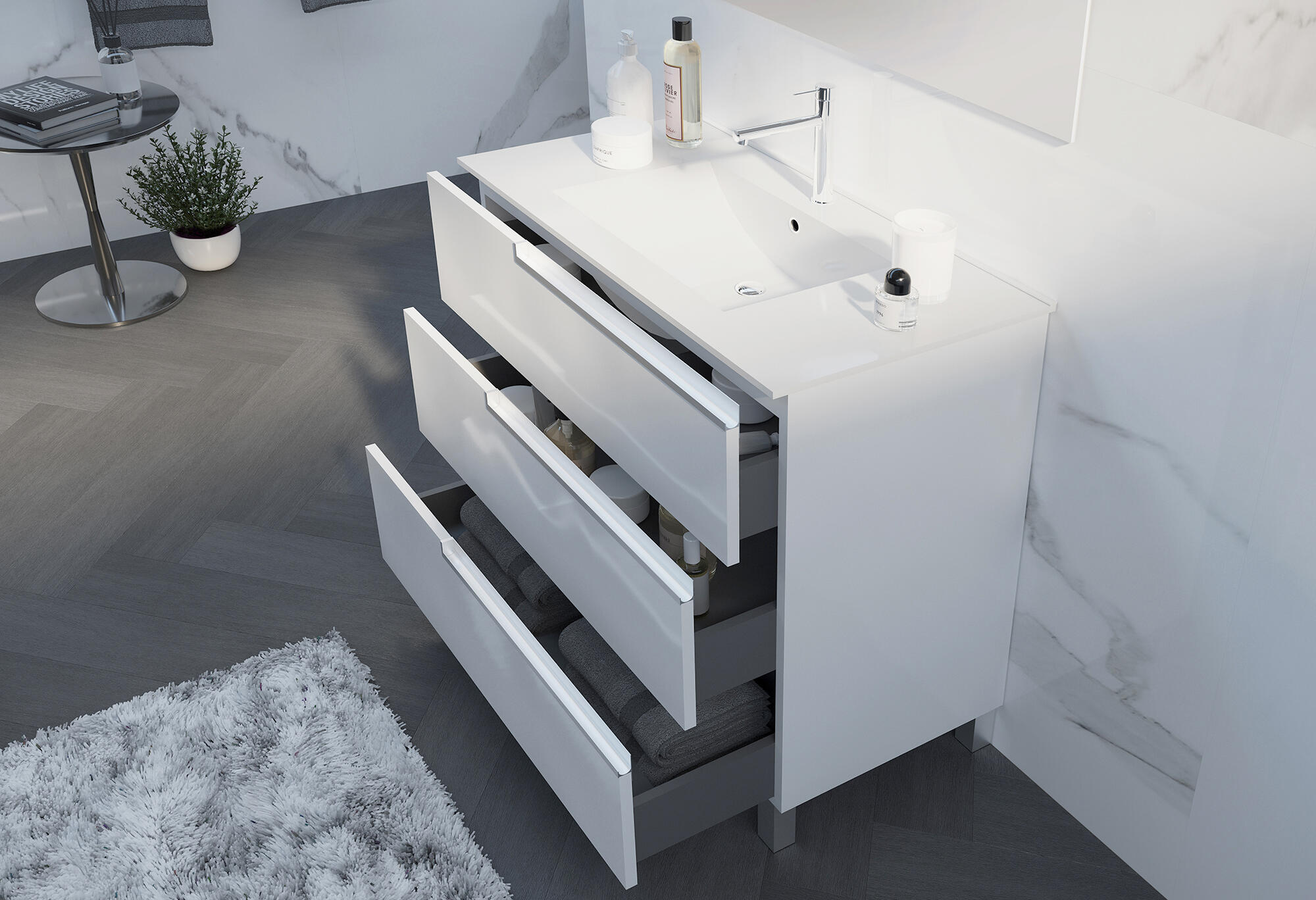 Móvel de casa de banho ONE 80 3 GAVETAS BRANCO - 3