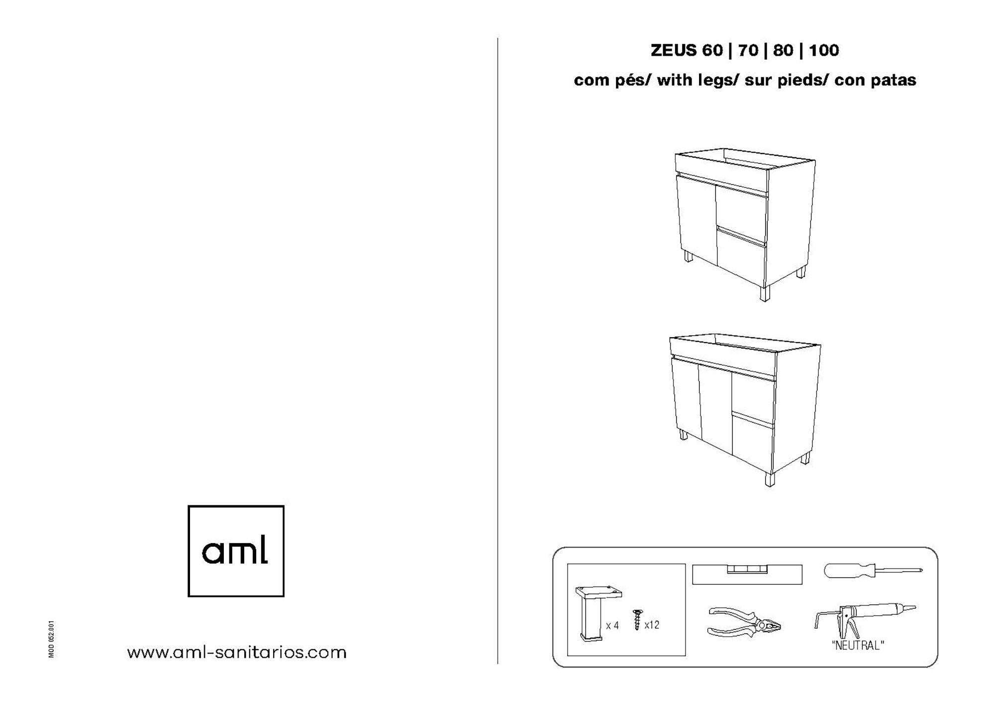 Móvel de casa de banho chão 1 gaveta 2 portas 80x81x45 cm branco brilhante Aml Zeus - 6