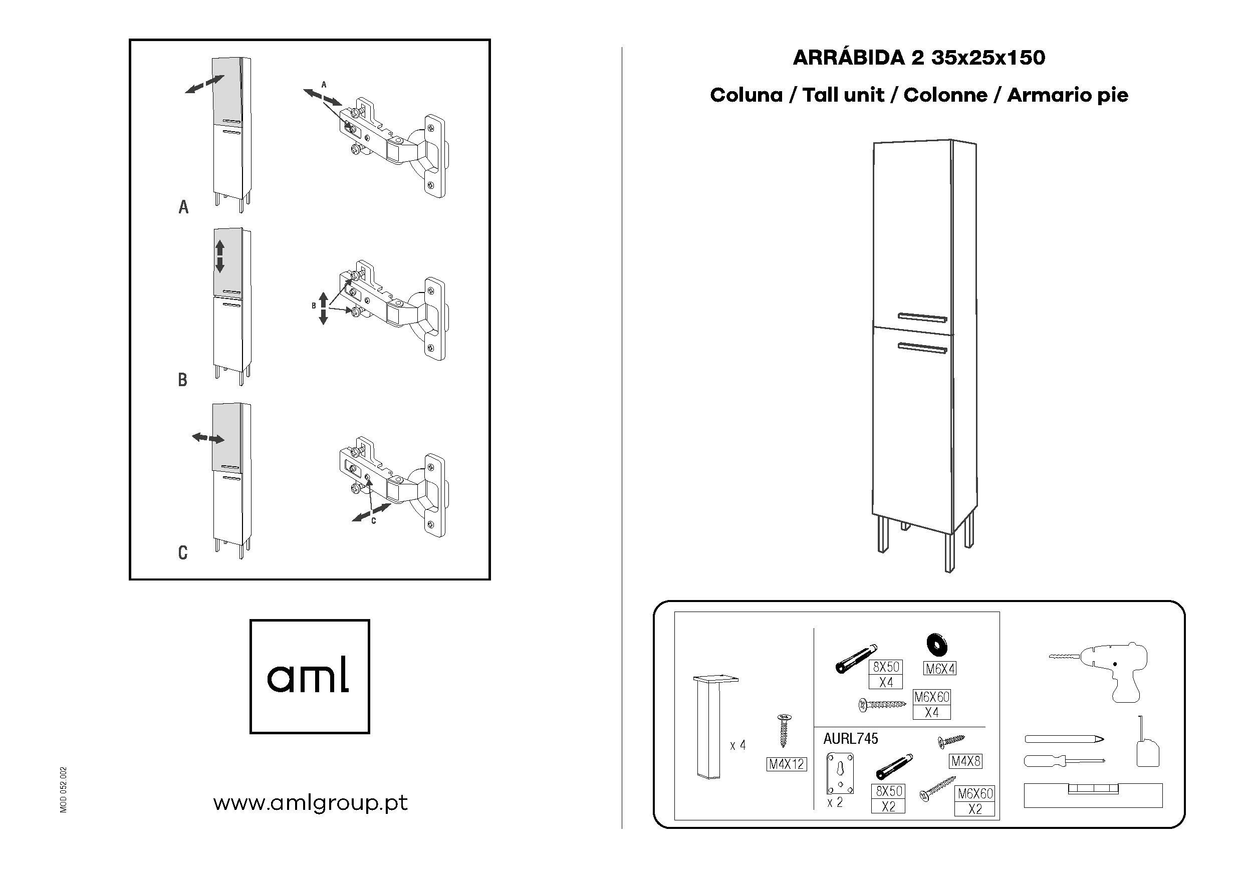 Móvel de arrumação para casa de banho 35x25x165 cm carvalho AML Arrábida - 6