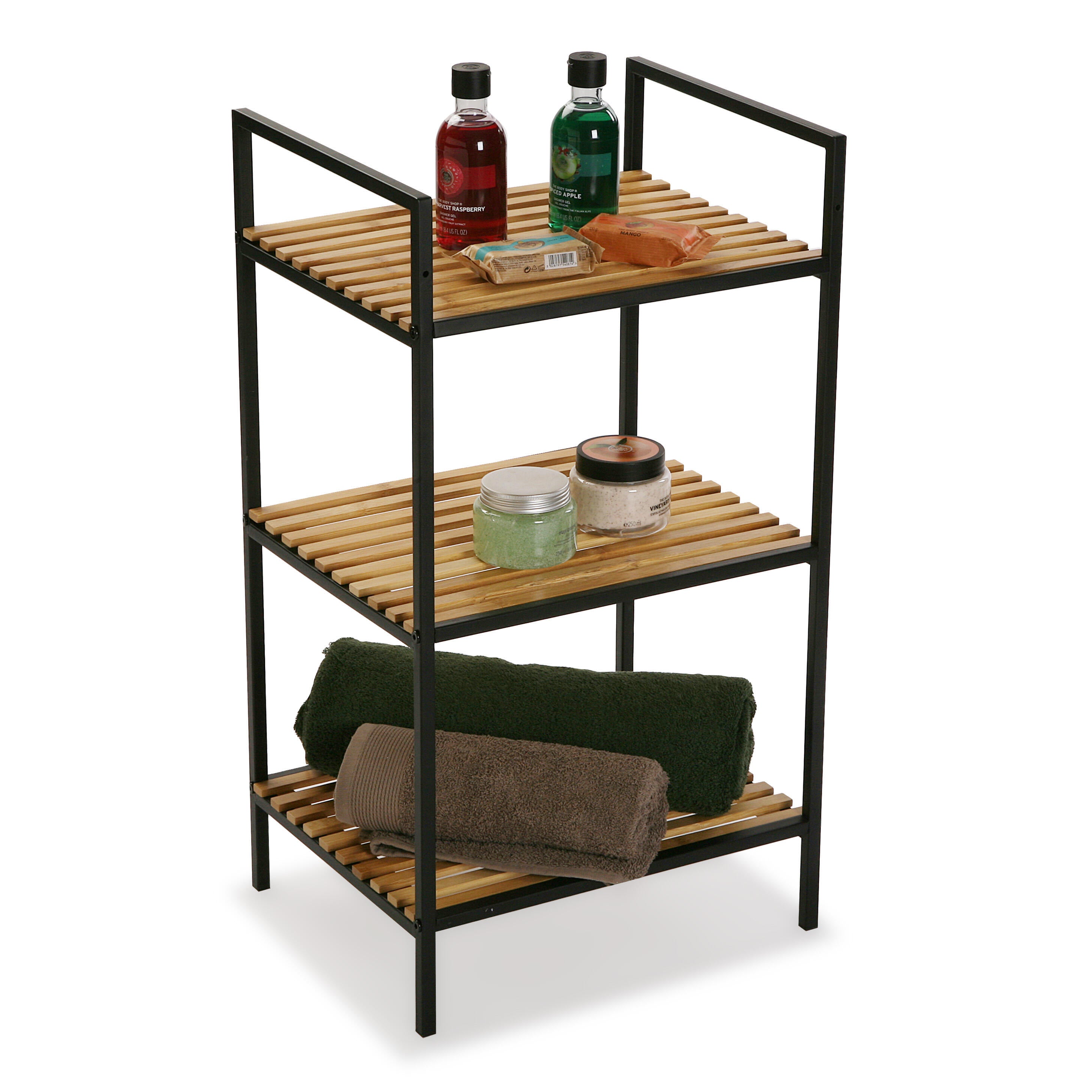Estante 3 prateleiras metal e bambu preto castanho 39x32,5x70 cm Versa - 3