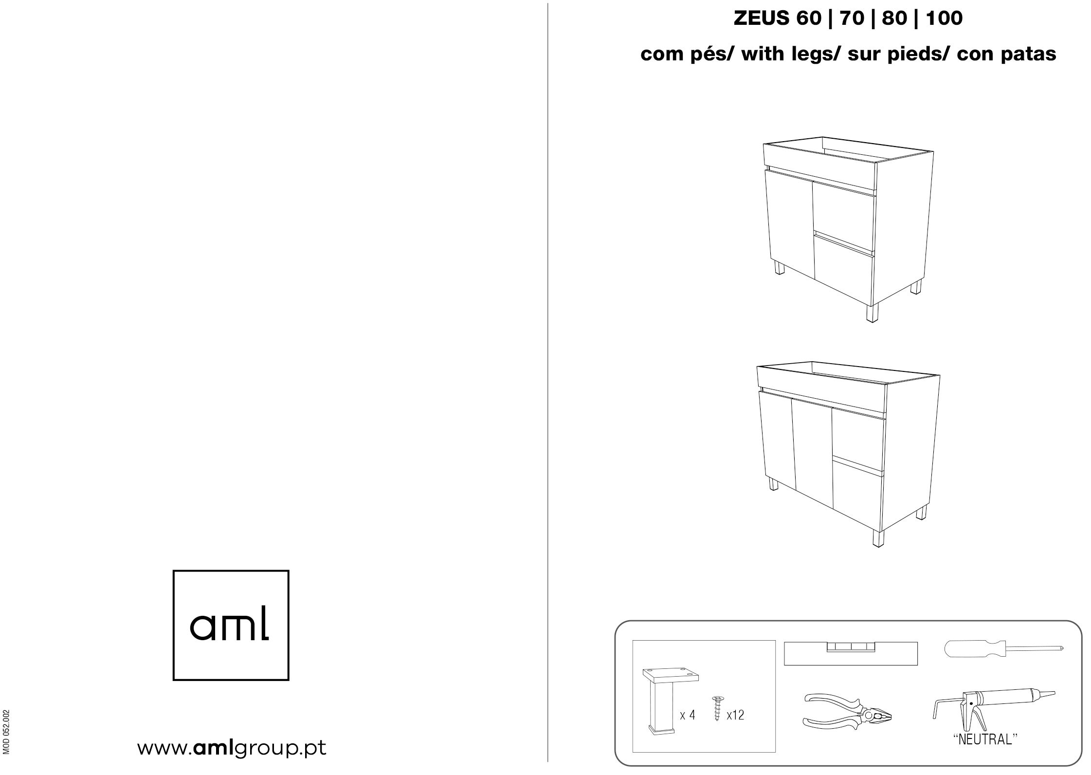 Móvel de casa de banho ZEUS 2PORTAS 1GAVETA 80CM CARVALHO CINZA - 5