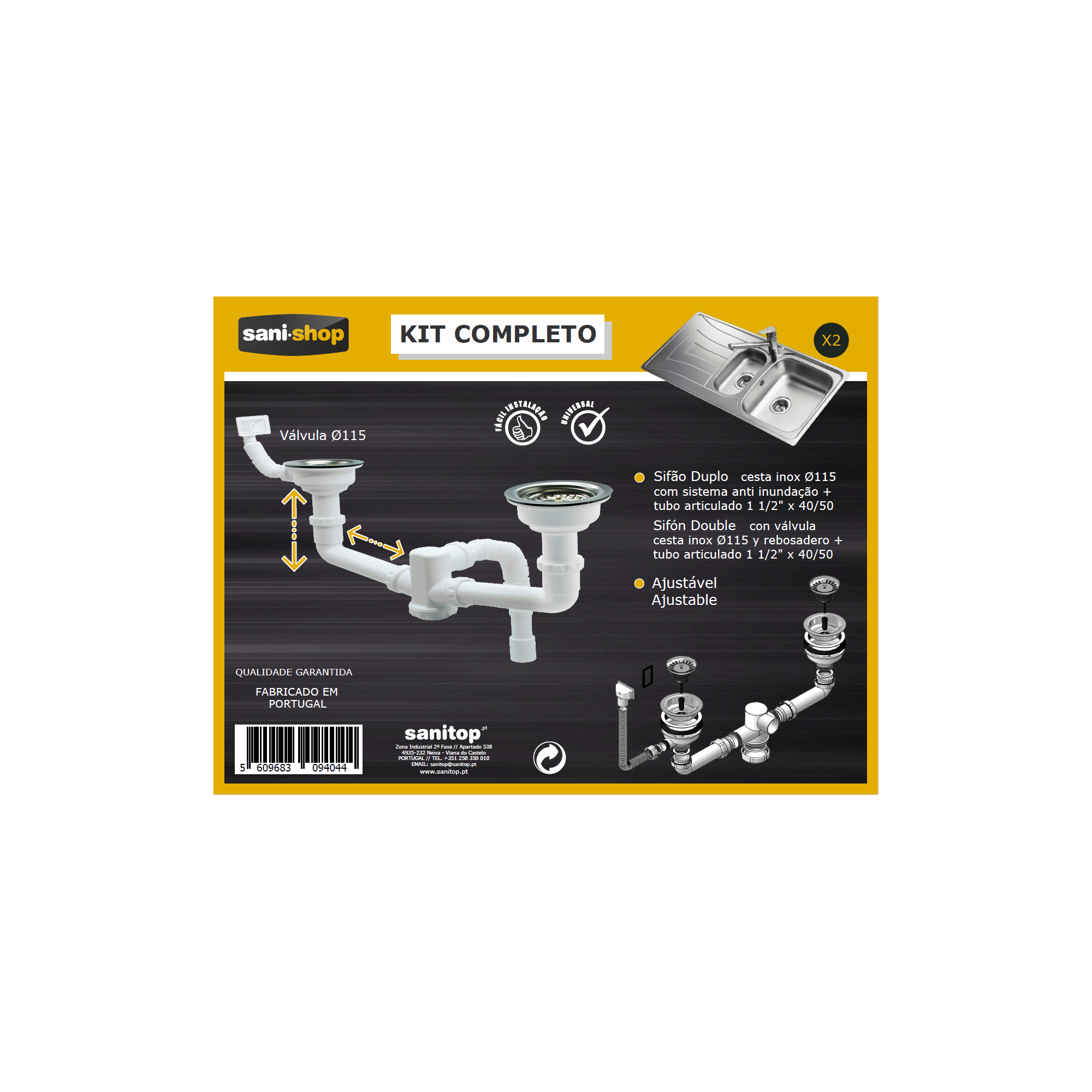 Sifão duplo COM RESPIRO E TUBO EXT 1/1/2 32/40 - 2