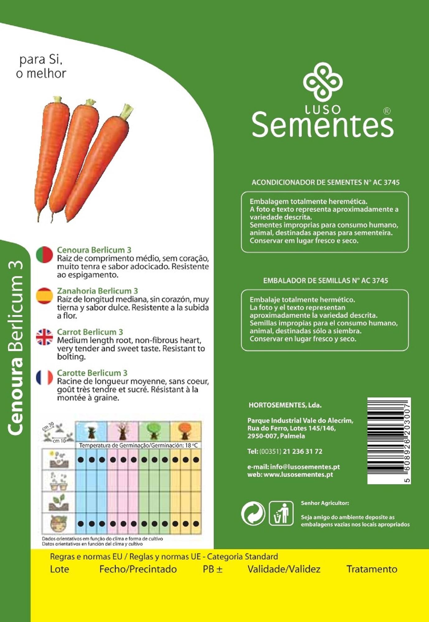 Semente de cenoura berlicum 3 10gr Luso Sementes - 2