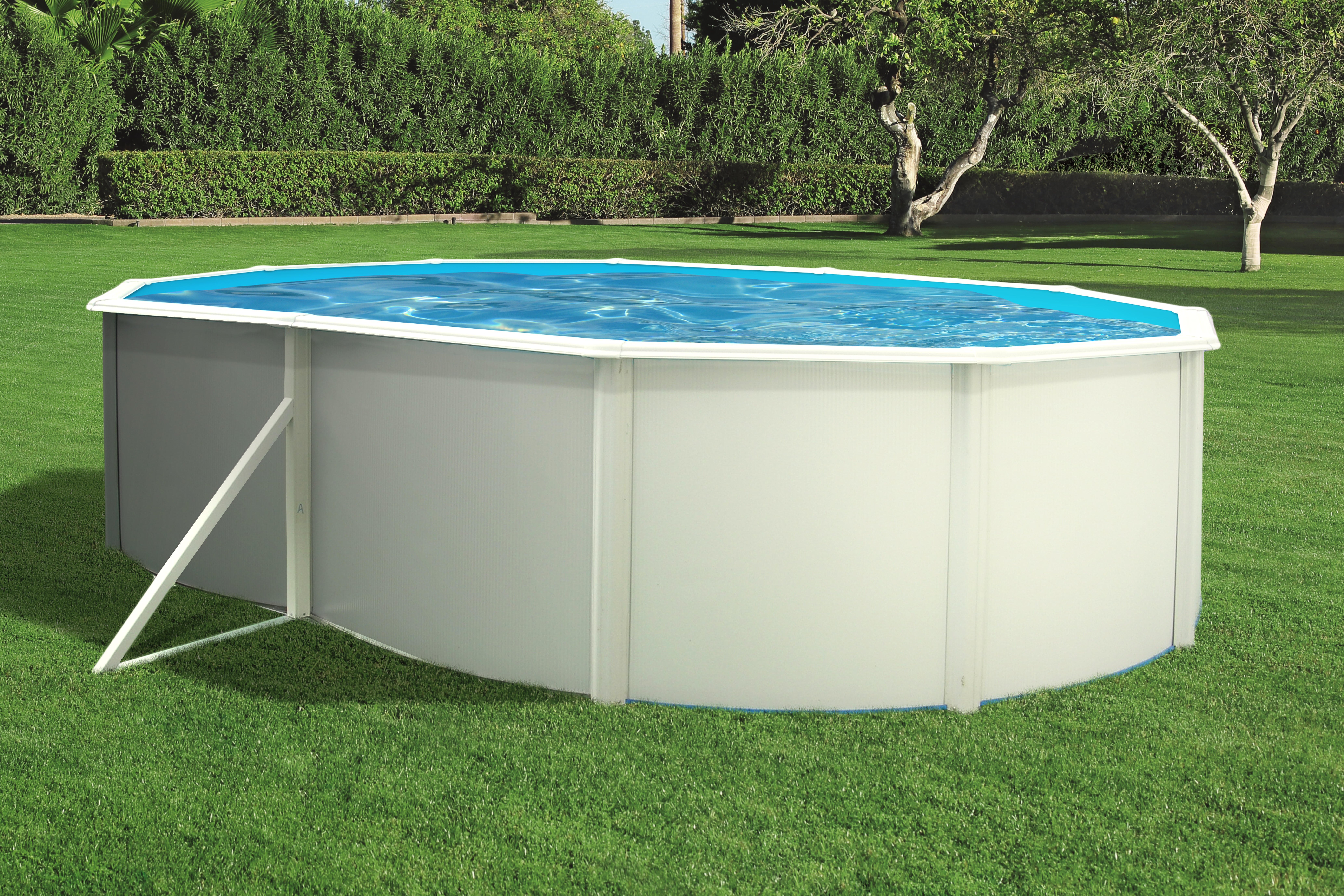 Piscina elevada de acero blanco ovalada ø 5 x 1,2 m con depuradora de arena qp