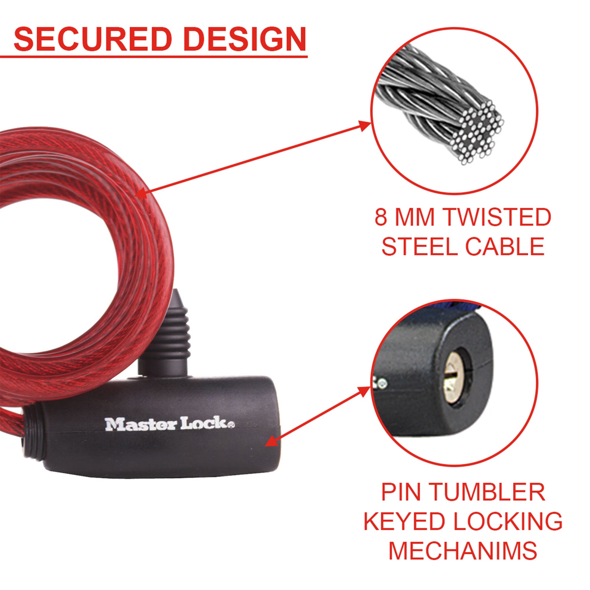Cable antirrobo con llave de 8 mm de ø y 1.8 m de longitud - 7