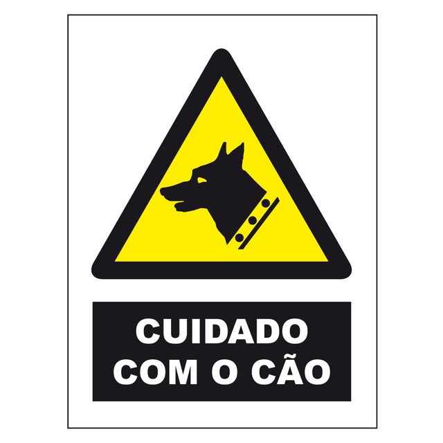 Placa de sinalização PVC CUIDADO COM CÃO 15X20CM