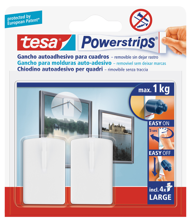 2 Ganchos adesivos retangulares branco 120x140 mm 1 kg Tesa Powerstrips