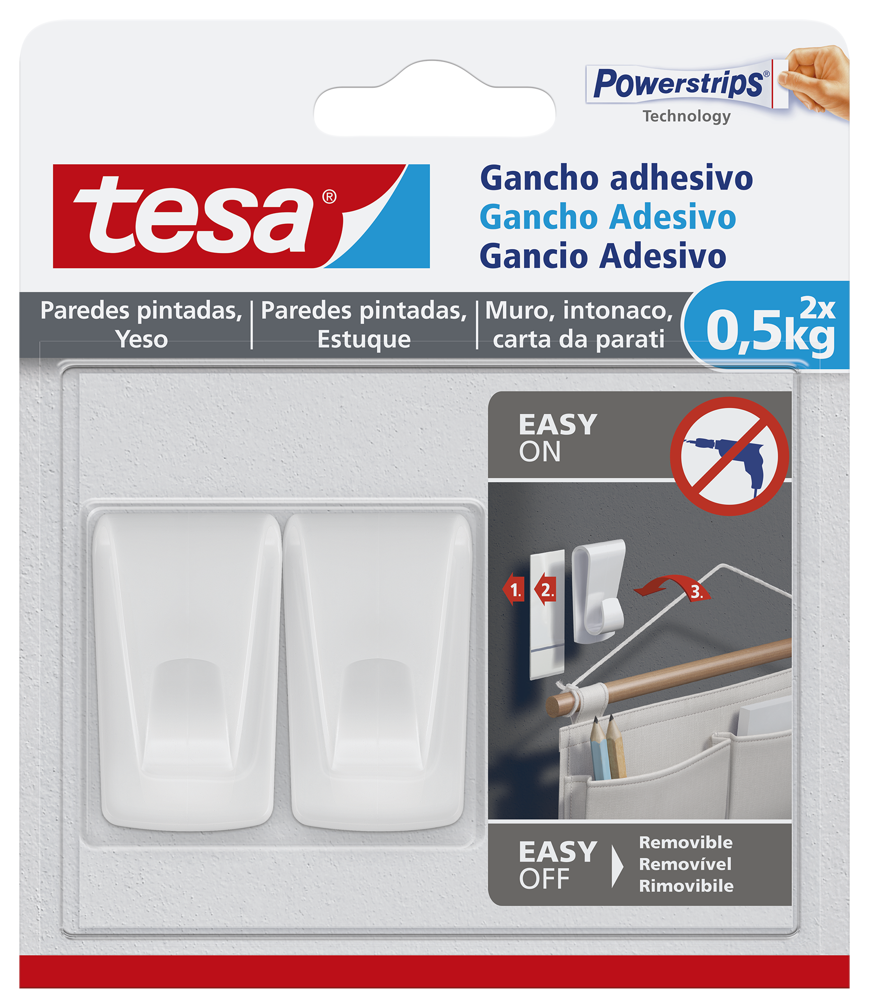 2 Ganchos adesivos retangulares branco 0,5 kg Tesa - 2