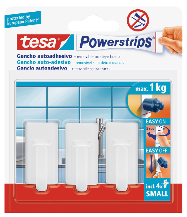 3 Ganchos adesivos retangulares branco 120x140 mm 1 kg Tesa Powerstrips