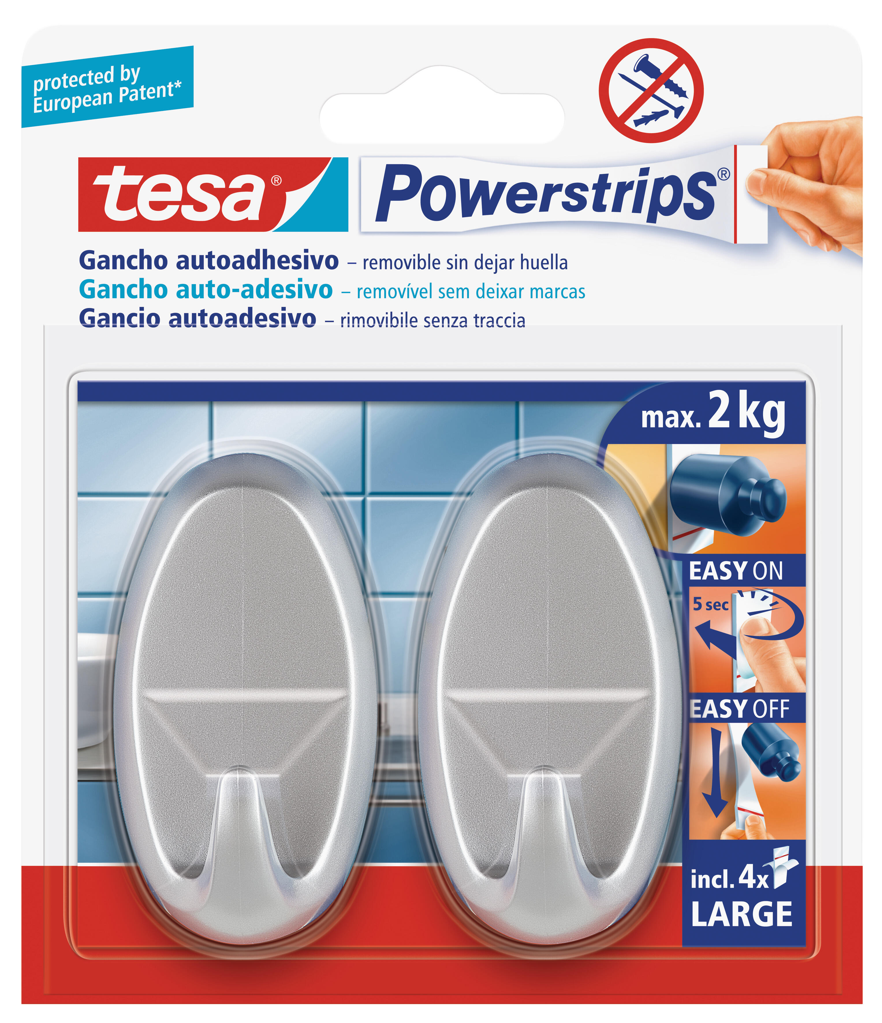 2 cabides adesivos TESA POWERSTRIPS CROMADO - 2