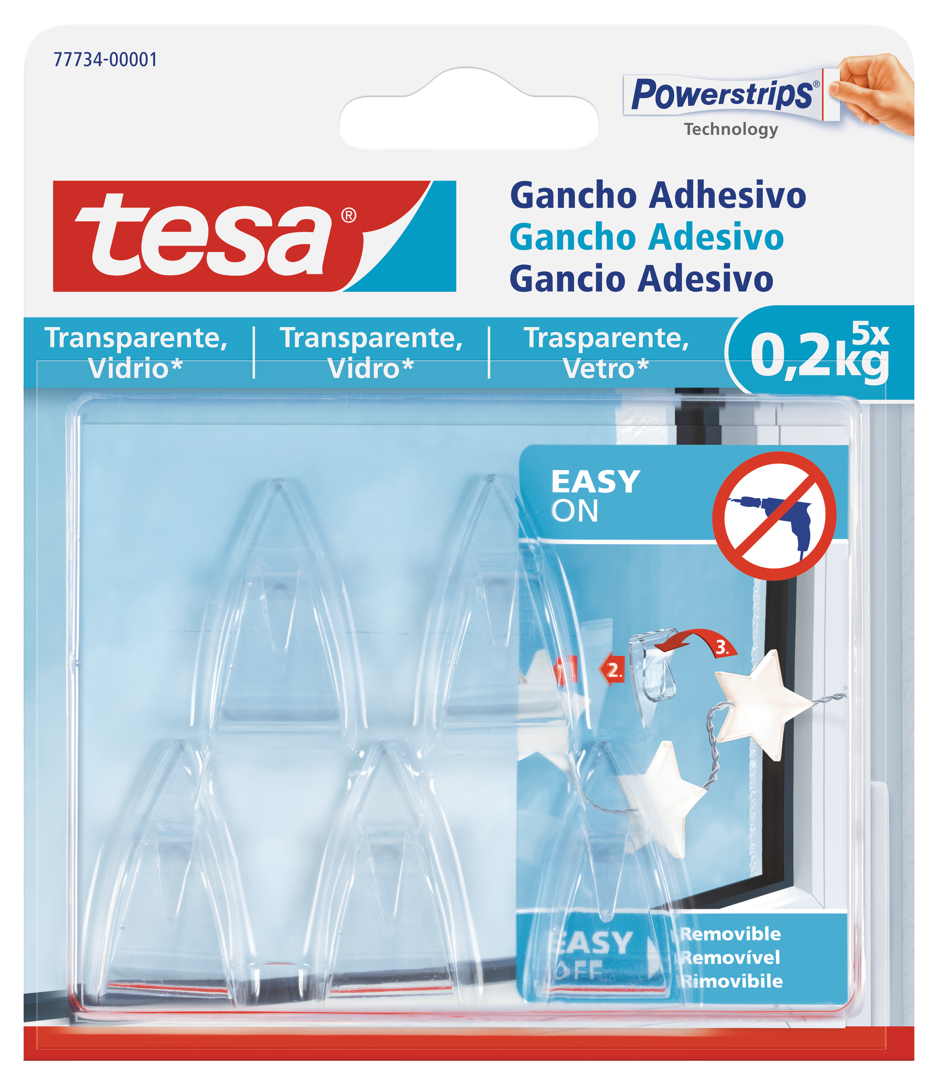 5 ganchos adesivos TESA VIDRO 0.2KG TRANSPARENTE - 2