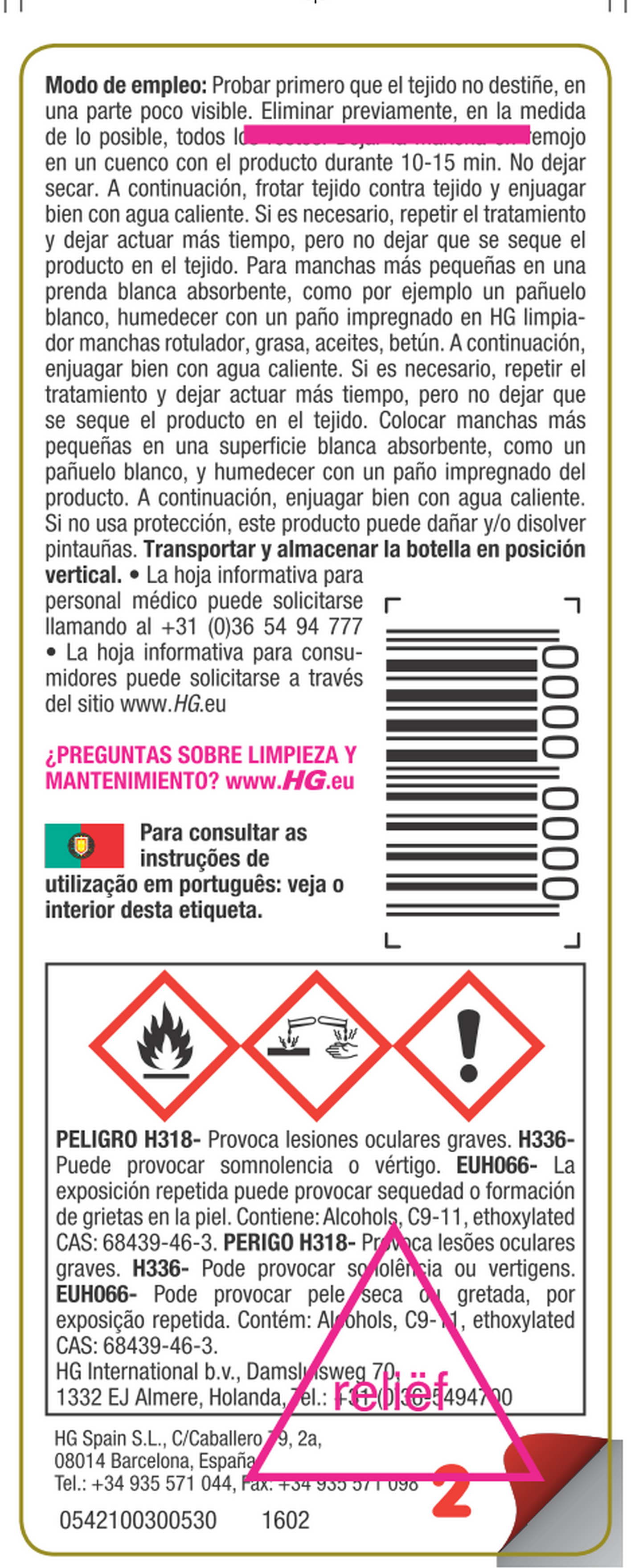 Removedor de manchas tecidos N2 marcadores, gorduras, óleos, graxa 50 ml HG - 2