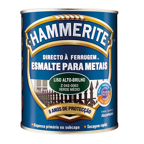 Esmalte exterior para ferro brilhante 0,75L verde médio 8 anos Hammerite
