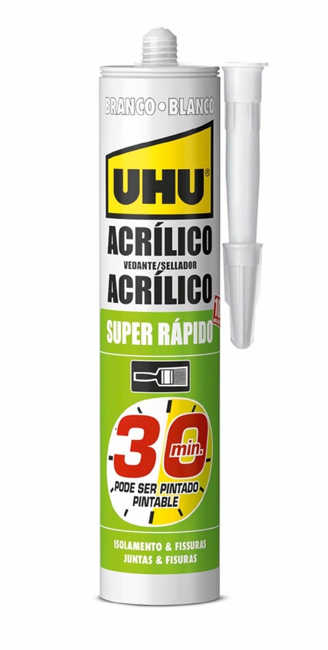 Massa acrílica juntas e fissuras 280 ml branco super rápido UHU