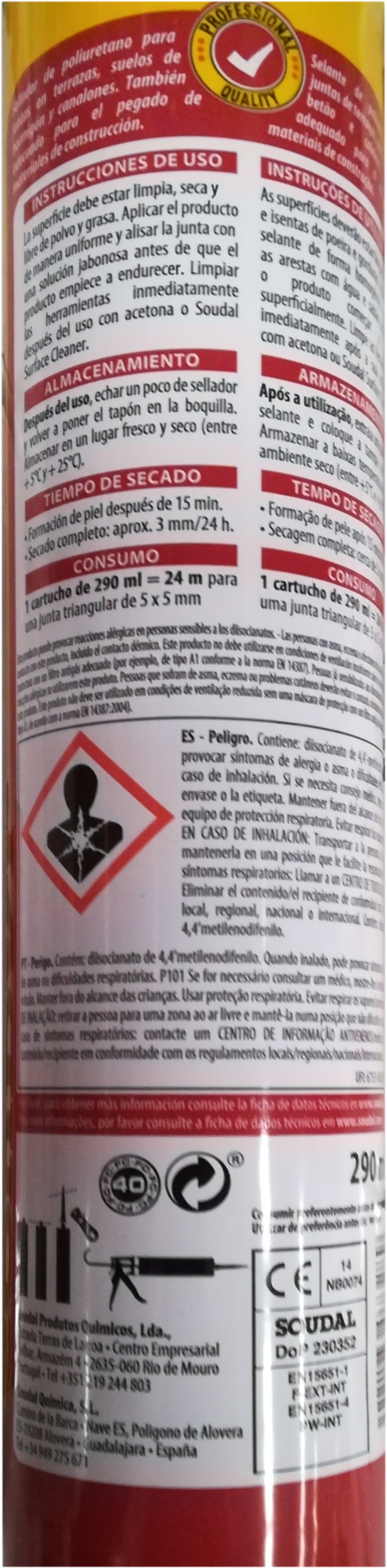 Cola e veda poliuretano betão e metal 290 ml preto Soudal - 3