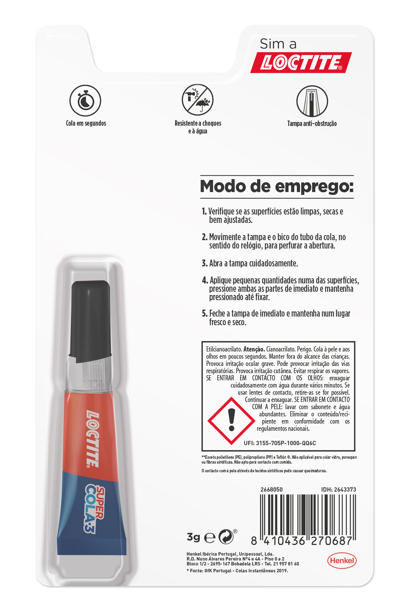 Cola universal instantânea 3 gr Loctite Super Cola 3 original - 2