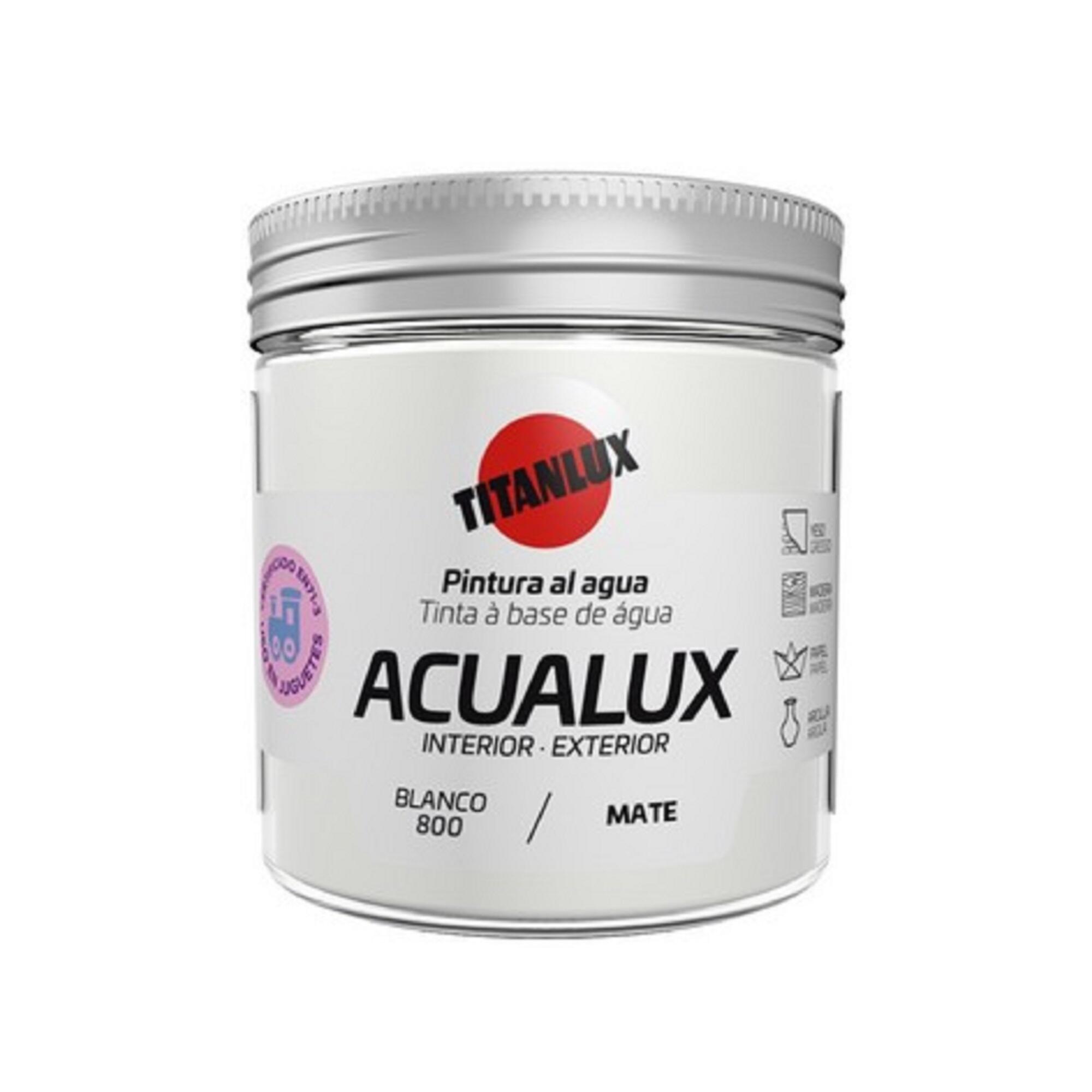 Pintura decorativa efecto liso ACUALUX TITANLUX color blanco mate 75ml acabado mate - 2