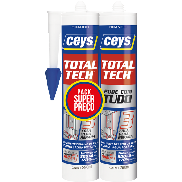 Pack 2 cola e veda repara 290 ml cada branco Total Tech Ceys