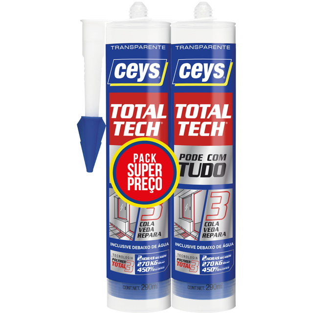 Pack 2 cola e veda repara 290 ml cada transparente Total Tech Ceys