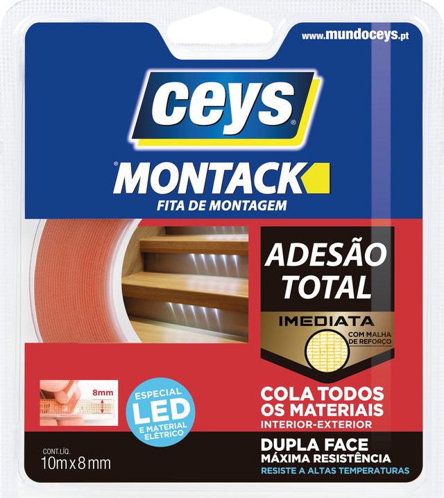 Fita adesiva dupla face fixação 10mx8mm transparente CEYS