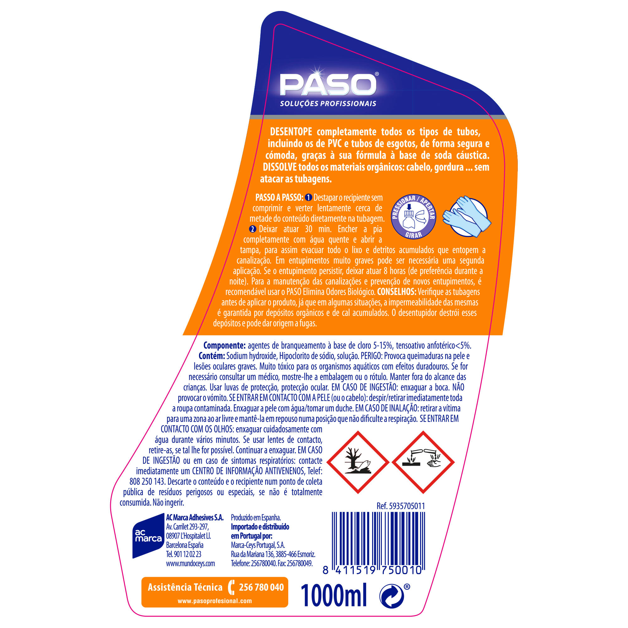 Desentupidor gel canos profissional 1 L Paso Ceys - 4