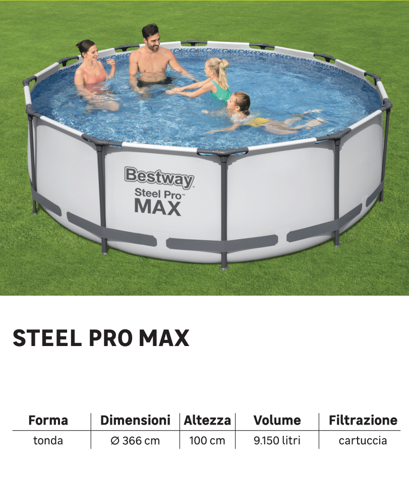 Piscina tubular BESTWAY STEEL PRO MAX D366X100CM +ESCADA+FILTRO CARTUCHO+RECARGA - 10