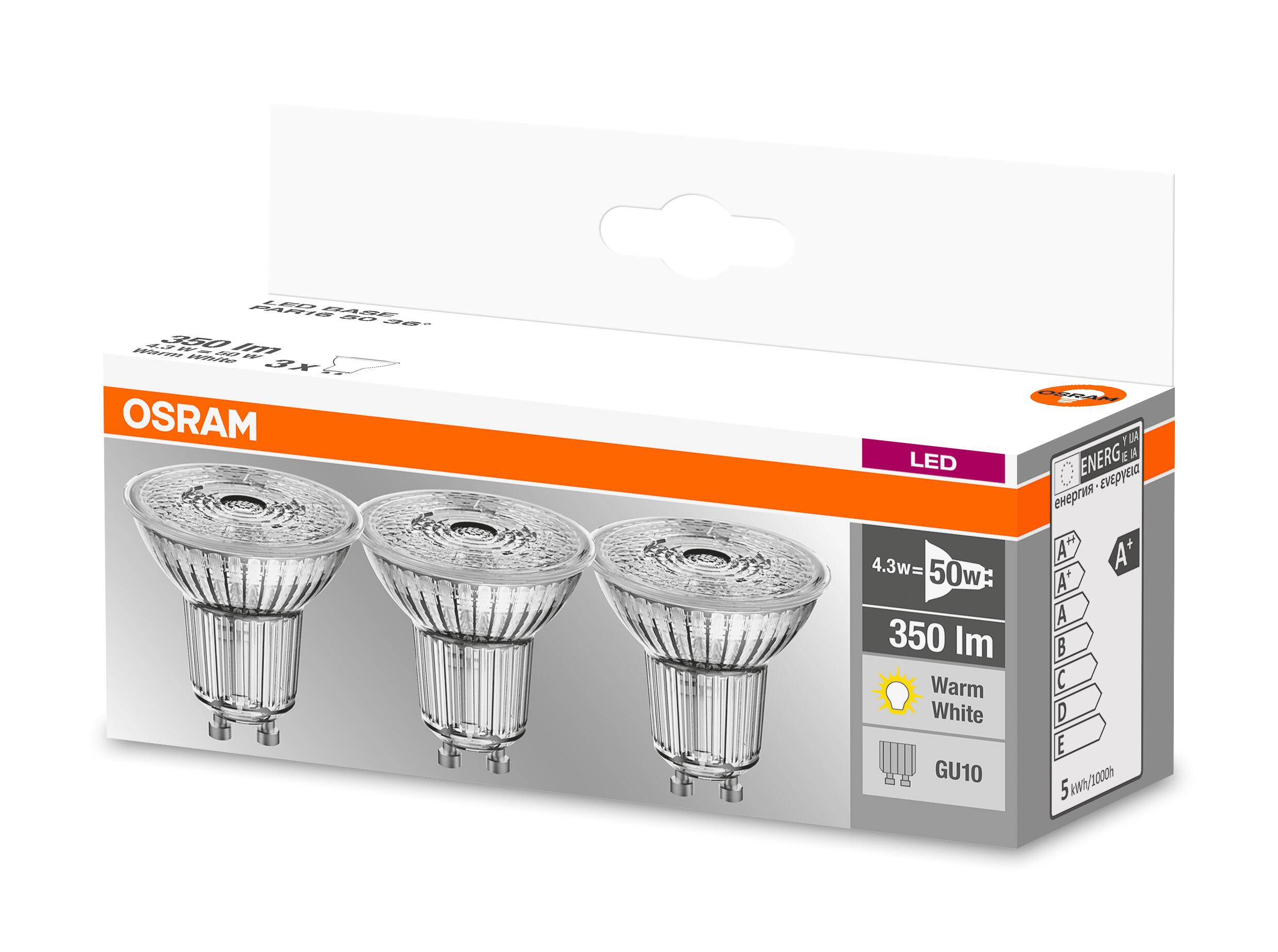 Pack 3 Lâmpadas led GU10 350 lm luz amarela 36° luz amarela Osram - 4