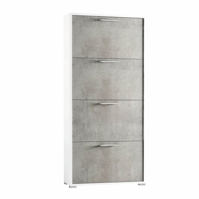 Scarpiera TERRANEO Puzzle 4 ante apertura a ribalta, doppia profondità L 67 x H 147 x P 28 cm 24 paia, bianco e grigio cemento